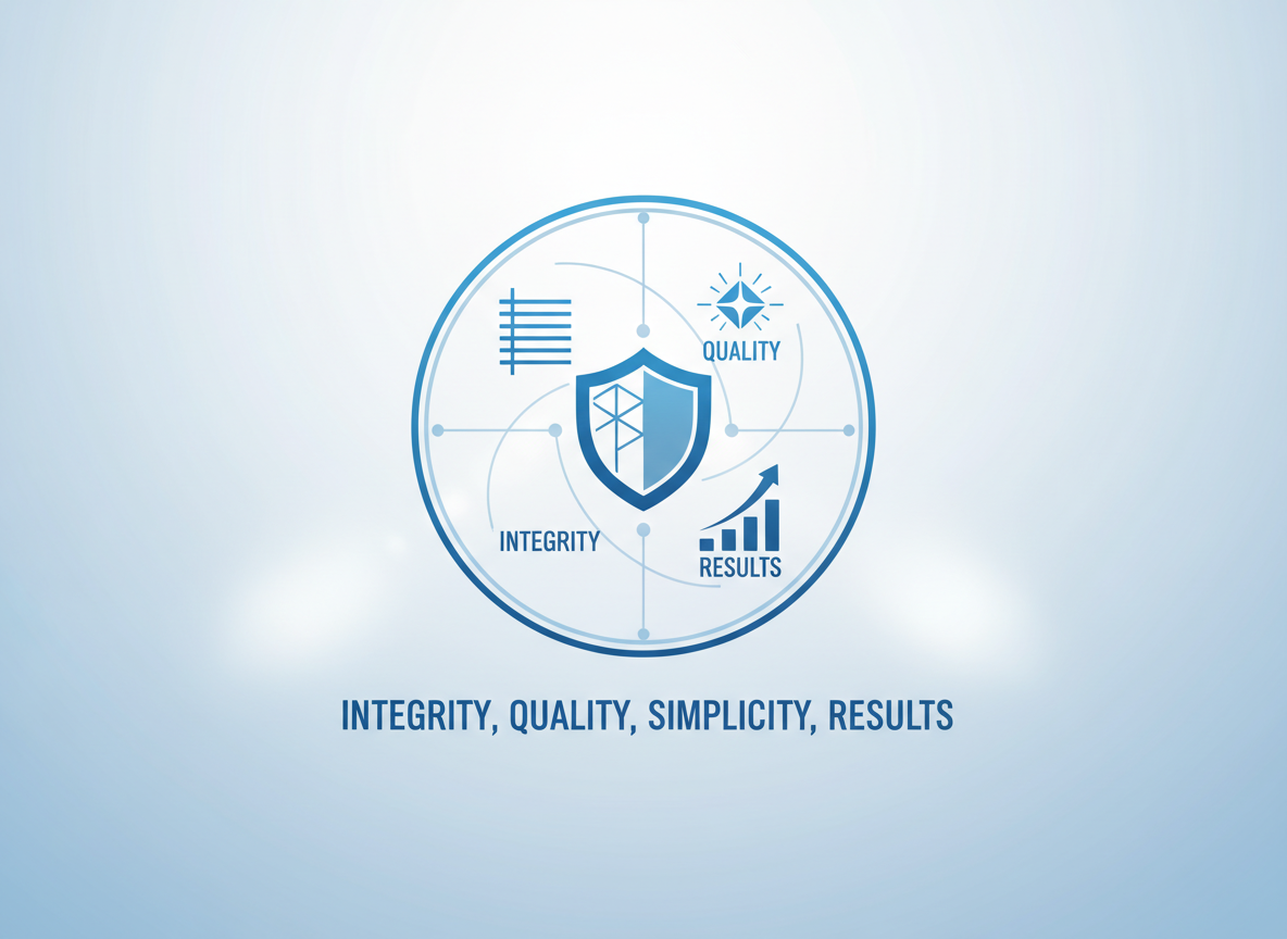 Valores fundamentais: integridade, qualidade, simplicidade, resultados